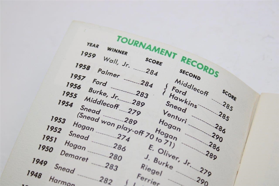 1960 Masters Tournament Spectator Guide - Arnold Palmer Winner