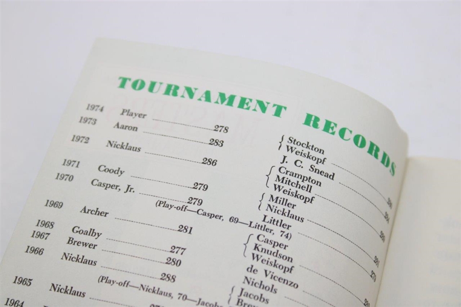 1975 Masters Tournament Spectator Guide - Jack Nicklaus Winner