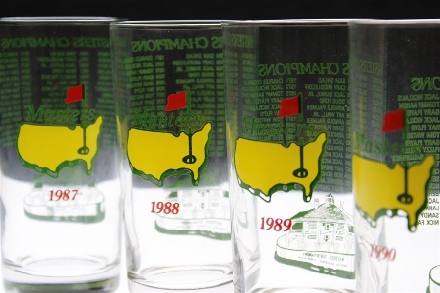1987, 1988, 1989 & 1990 Masters Tournament Commemorative Glasses