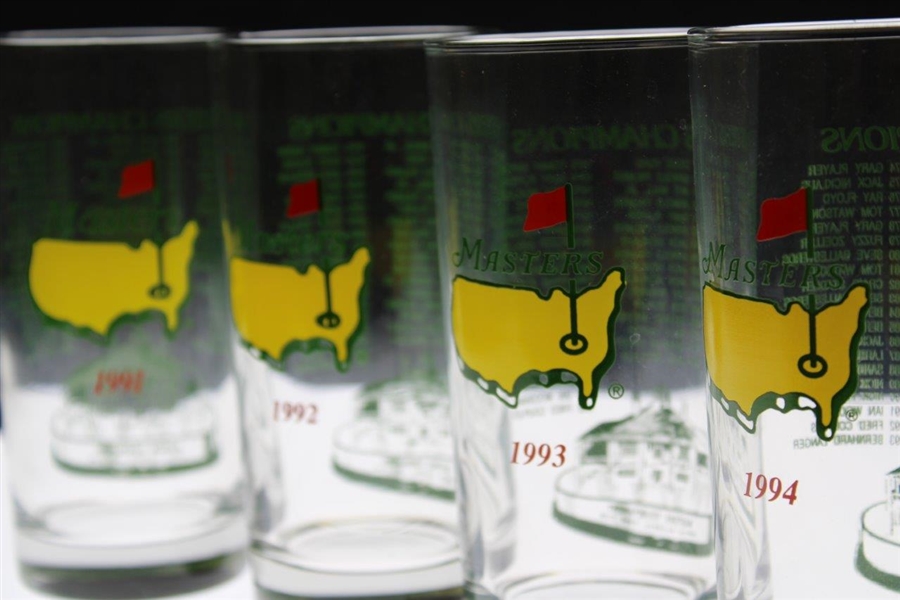 1991, 1992, 1993 & 1994 Masters Tournament Commemorative Glasses
