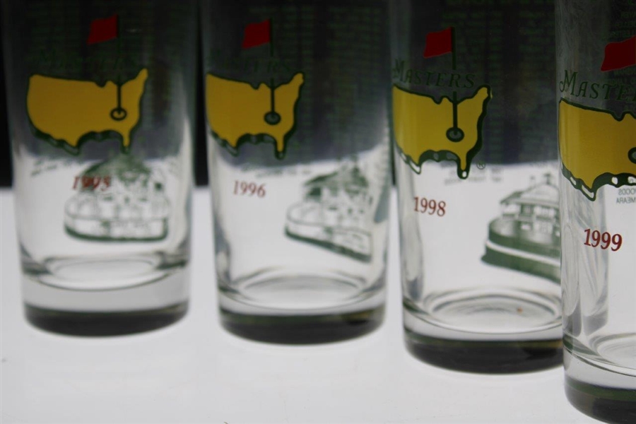 1995, 1996, 1998 & 1999 Masters Tournament Commemorative Glasses