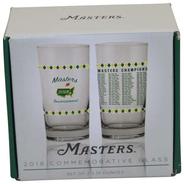 Pair of 2018 Masters Tournament Commemorative Glasses in Original Box