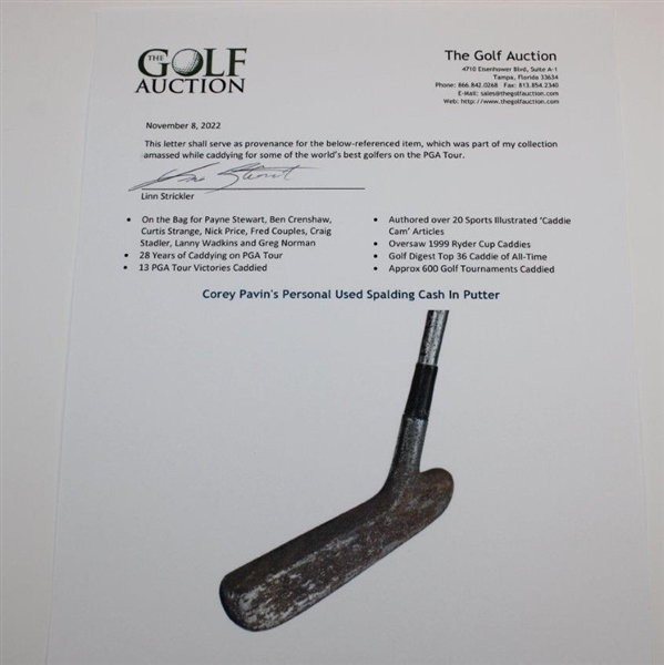 Corey Pavin's Personal Used Spalding Cash In Putter From Linn Strickler Collection 
