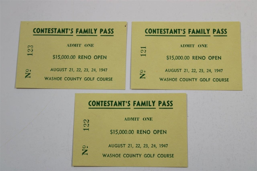 Three (3) 1947 Reno Open at Washoe County GC Contestant Family Passes #121-123