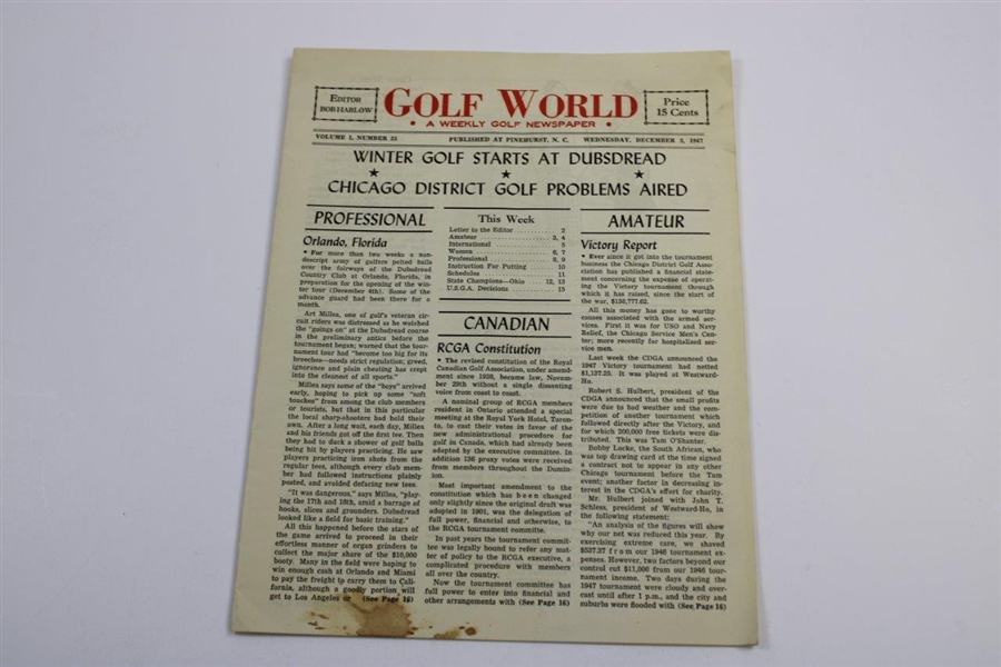 Six (6) 1947-1949 Golf World Magazines:  Dec. 3, Feb. 4, Feb. 11, Feb. 18, Dec. 22 & Jan. 5
