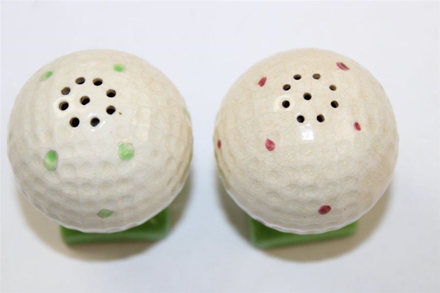 Vintage Ceramic Golf Ball Salt Shaker Set Made In Japan
