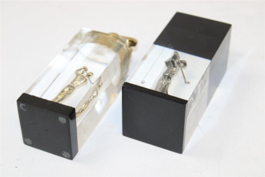 Pair Of Vintage Acrylic Golfer Themed Table Lighters
