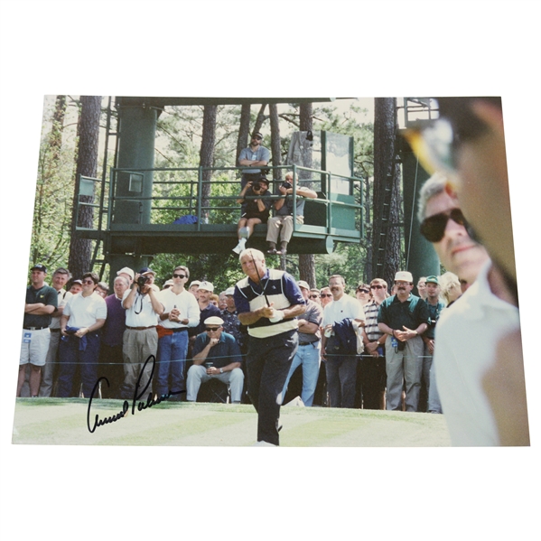 Arnold Palmer Signed Post Swing at Masters Practice Round 11x14 Photo JSA ALOA