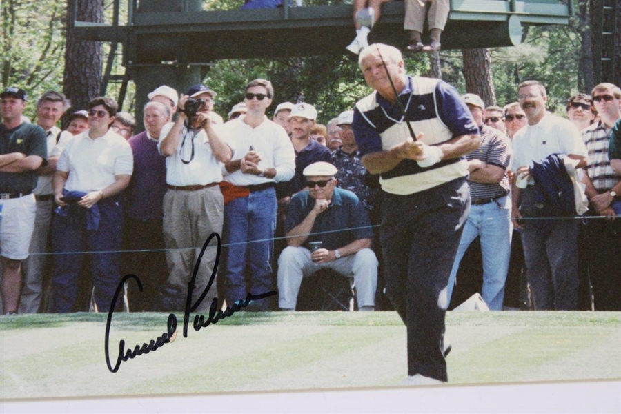 Arnold Palmer Signed Post Swing at Masters Practice Round 11x14 Photo JSA ALOA