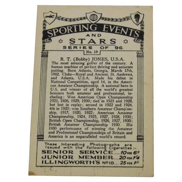 Bobby Jones 1935 Sporting Events And Stars Card 