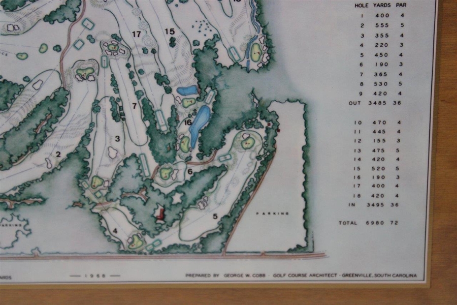 1968 Augusta National Golf Club George Cobb Course Map on Wooden Plaque Contestant Gift