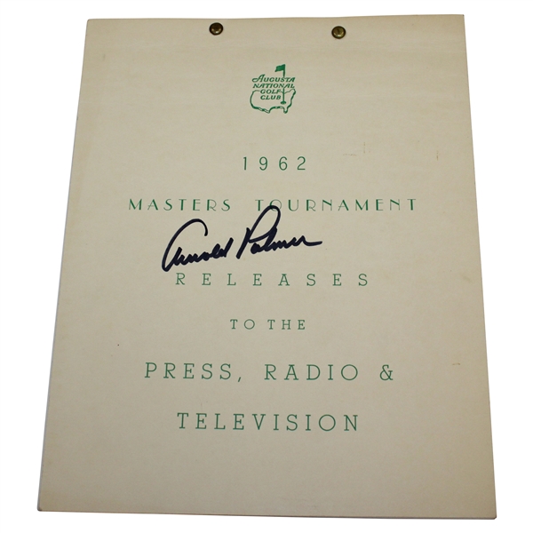 Arnold Palmer Signed 1962 Masters Tournament Press Release Guide JSA ALOA