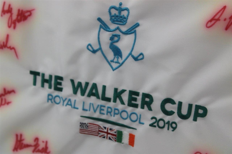 2019 US Team at Royal Liverpool Signed Walker Cup Embroidered Flag - Framed JSA ALOA