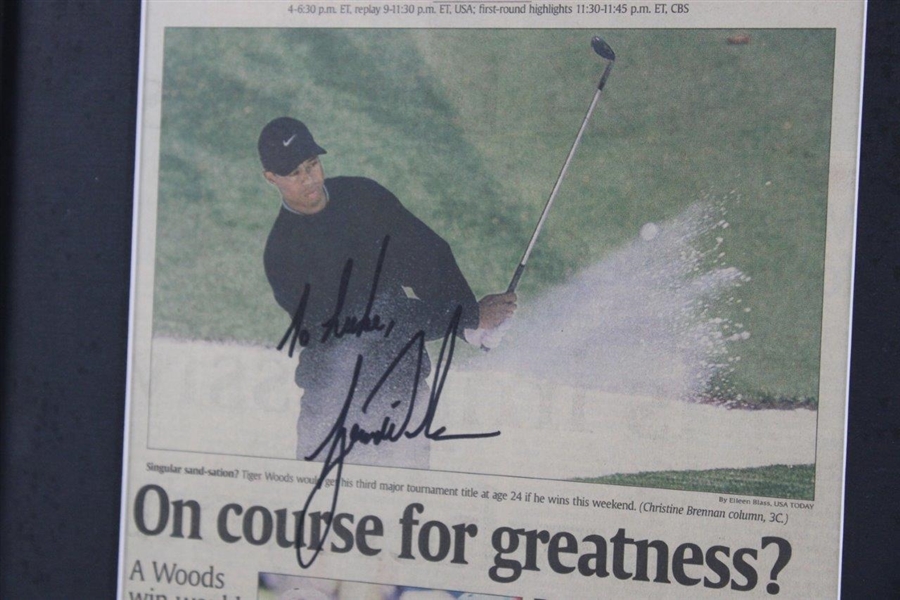 Tiger Woods Signed 4/6/2000 USA Today Newspaper Article - Framed JSA ALOA