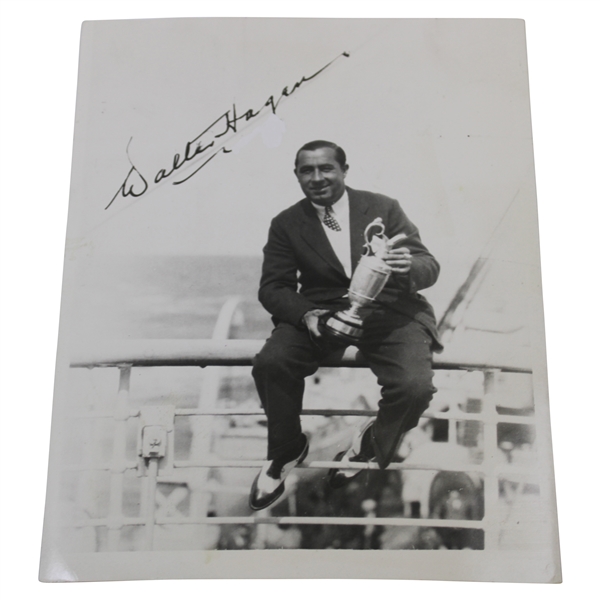 Walter Hagen 1929 Holding The Claret Jug Press Photo - Signature is Part of Photo & Not Live