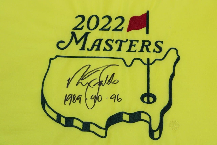 Nick Faldo Signed 2022 Masters Flag With Winning Years Inscription JSA #AH45137
