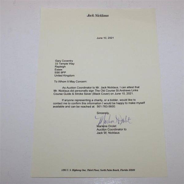 Jack Nicklaus Signed The Old Course St. Andrews Links Course Guide with Letter - JSA ALOA