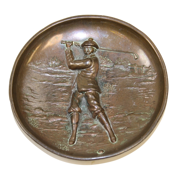 Copper Ash Tray, With An Early 1900’S Raised Golfer Image