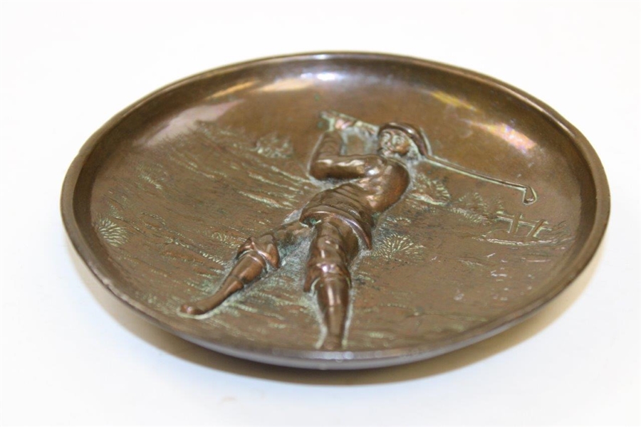 Copper Ash Tray, With An Early 1900’S Raised Golfer Image