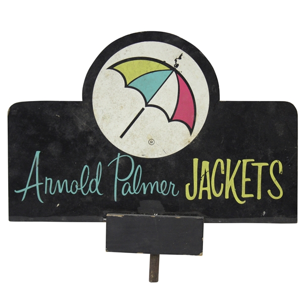 Vintage Arnold Palmer Jackets Double Sided Wood Point of Sale Sign with Umbrella Logo