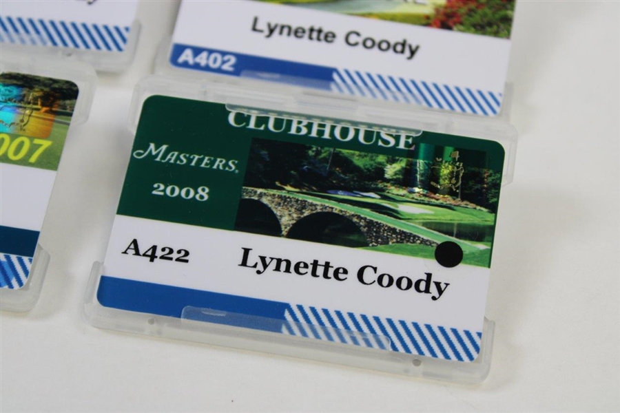 2007, 2008, 2009, 2012, 2013 2014 Masters Clubhouse Badges - Lynette Coody 