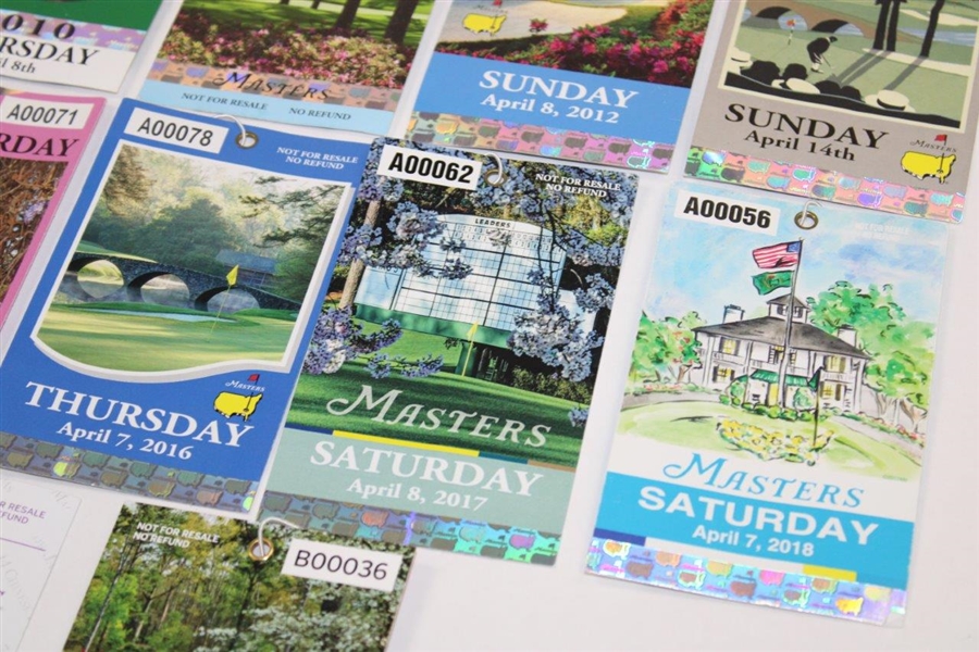 Twelve (12) Straight Years of Masters Tickets - 2009-2020 (One Each)