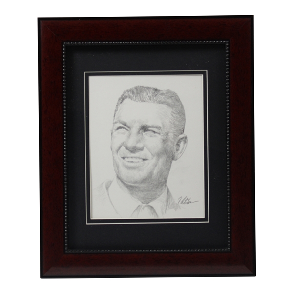 Ben Hogan Original Portrait Pencil Sketch Signed by Artist Robert Fletcher - Framed 
