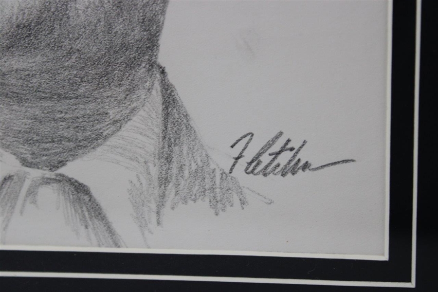 Ben Hogan Original Portrait Pencil Sketch Signed by Artist Robert Fletcher - Framed 