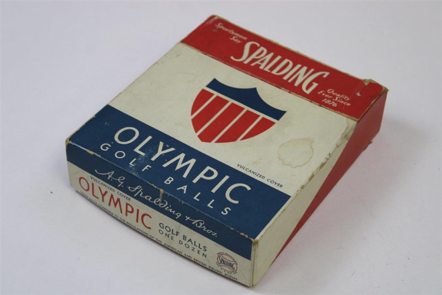 1943 Dozen (12) Wrapped Spalding Olympic Golf Balls in Fold Up/Out Display Box