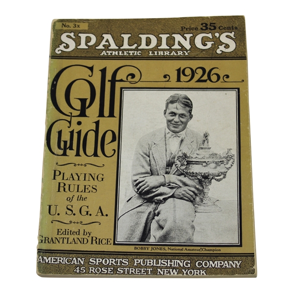 1926 Spalding Golf Guide with Bobby Jones Cover Holding Original Havemeyer Trophy Received in 1925