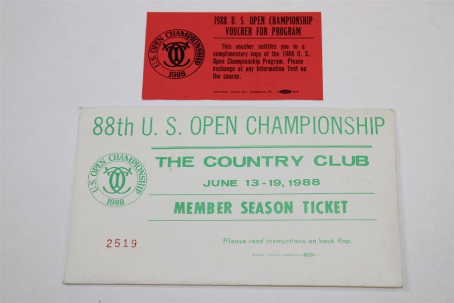Full Set of 1988 US Open at The Country Club Ticket Set in Envelope w/Program Voucher