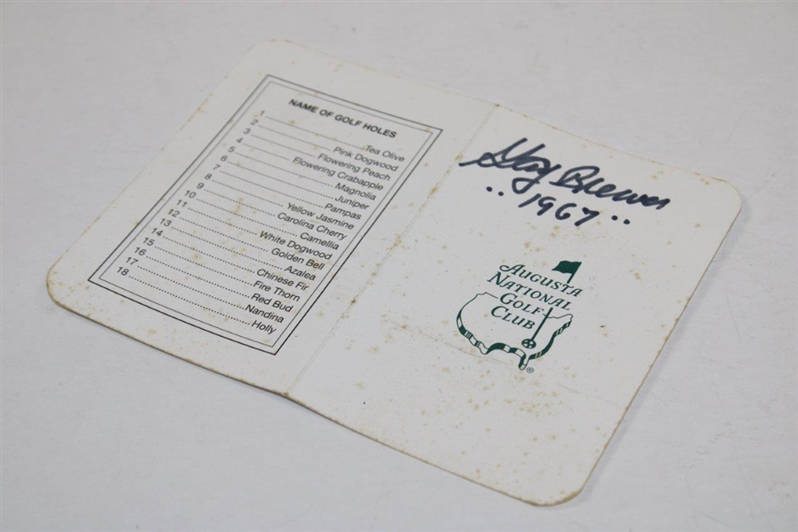 Gay Brewer Signed Masters Score card with 1967 Inscription JSA ALOA