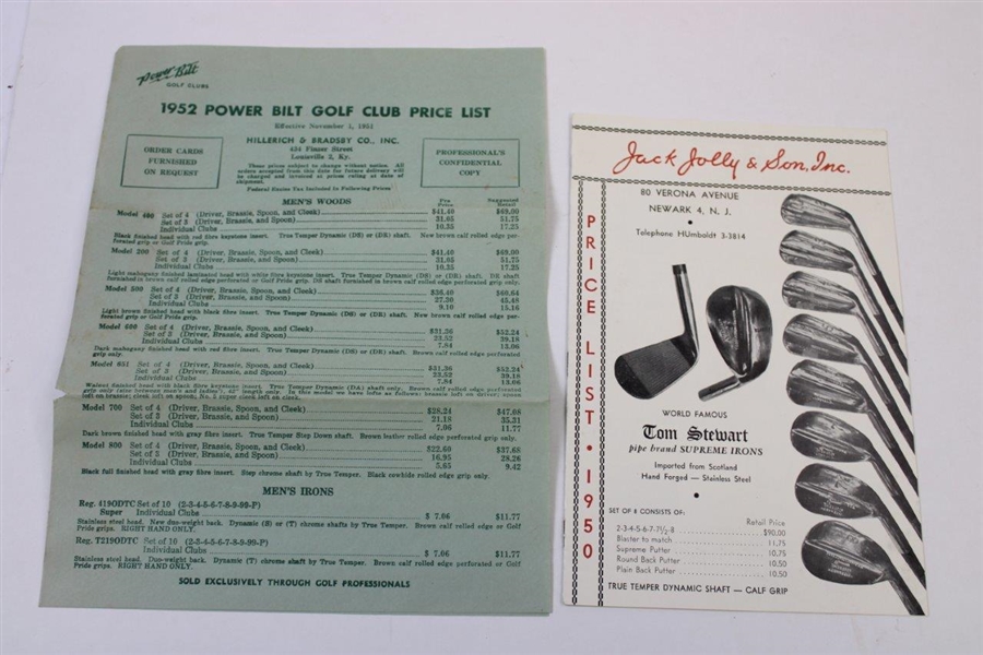 1950 & 1952 Golf Club Price List Booklets - Power Bilt & Jack Jolly & Son