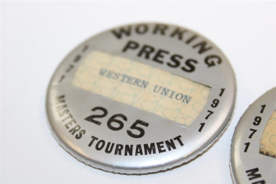 Pair of 1971 Masters Tournament Working Press Badges - #265 & # 266