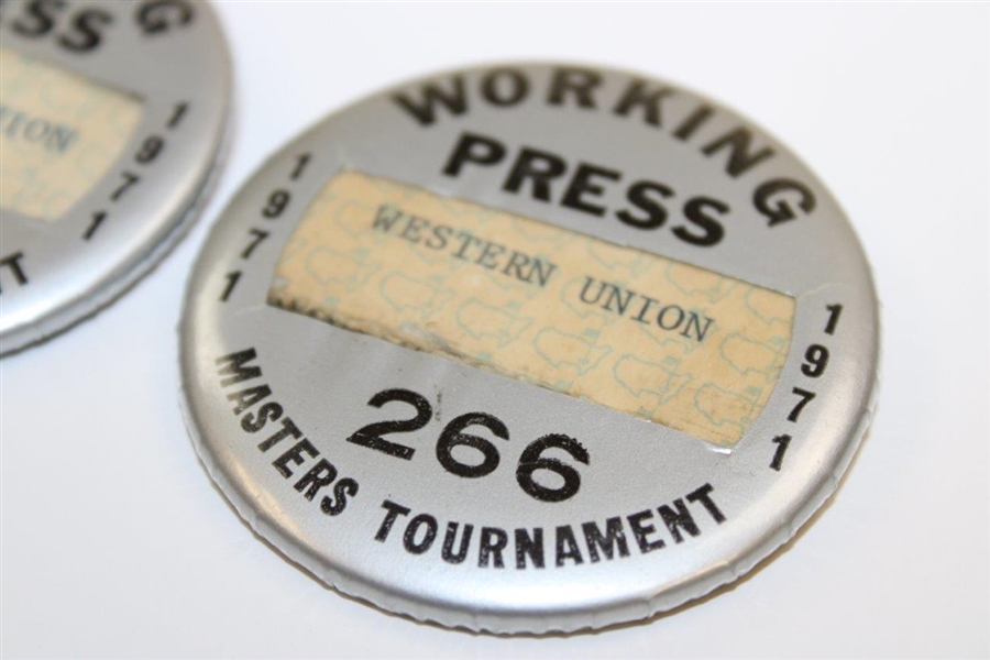 Pair of 1971 Masters Tournament Working Press Badges - #265 & # 266