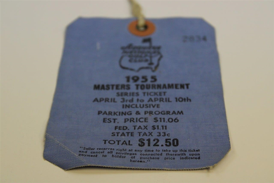 1955 Masters Tournament SERIES Badge #2834 with Original String - Middlecoff Winner