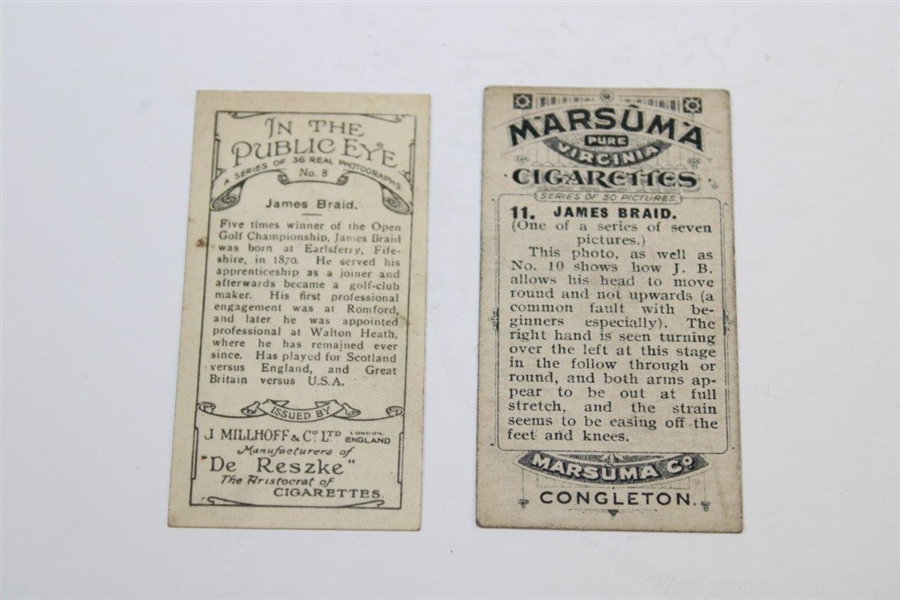 Two (2) James Braid Tobacco Golf Cards - Marsuma Co. & Millhoff & Co.