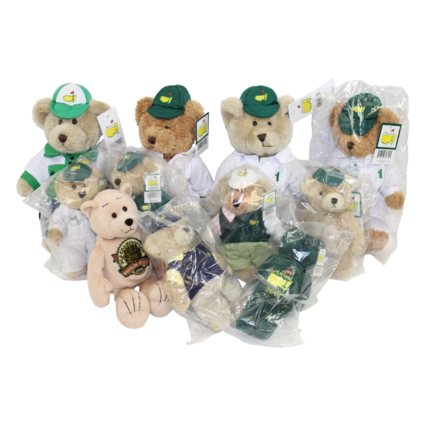 Ten (10) Masters Commemorative Bears with One 2004 Whistling Straits Bear