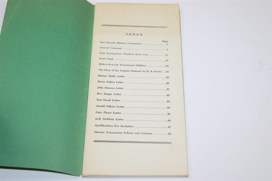 1968 Augusta National GC 'Records of the Masters Tournament 1934-1967 Booklet
