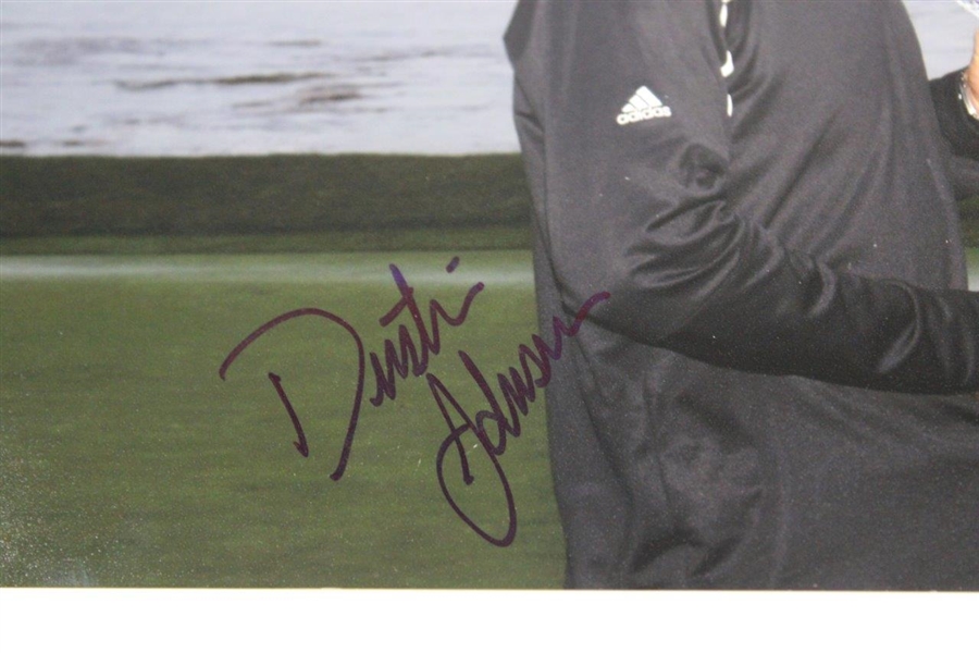 Dustin Johnson Signed With Pebble Beach Trophy 8x10 Photo JSA