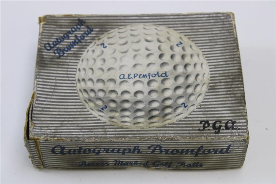 Vintage A.E. Penfold P.G.A. Autograph Bromford Dozen golf Ball Box with 2 Balls