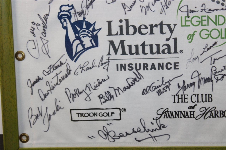 Multi-Signed Liberty Mutual Legends of Golf Embroidered Flag - Framed JSA ALOA