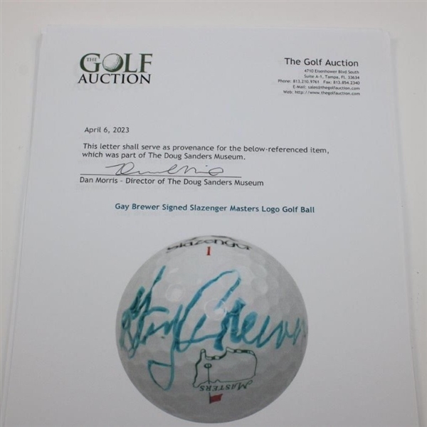 Gay Brewer Signed Slazenger Masters Logo Golf Ball JSA ALOA
