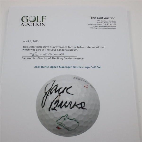 Jack Burke Signed Slazenger Masters Logo Golf Ball JSA ALOA