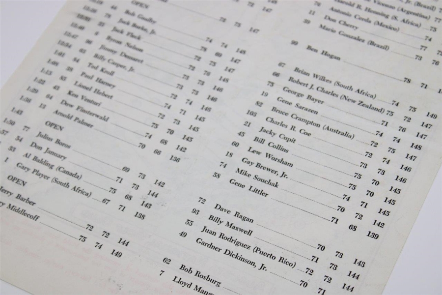 1962 Masters Tournament Saturday Pairing Sheet - Arnold Palmer's 3rd Masters Win
