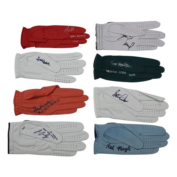 Nagle, Thomson, Lyle & Five (5) other The Open Winners Signed Gloves JSA ALOA