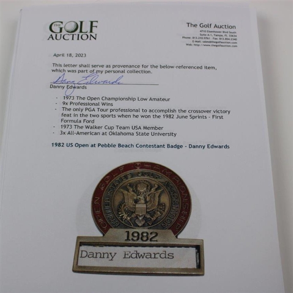 1982 US Open at Pebble Beach Contestant Badge - Danny Edwards
