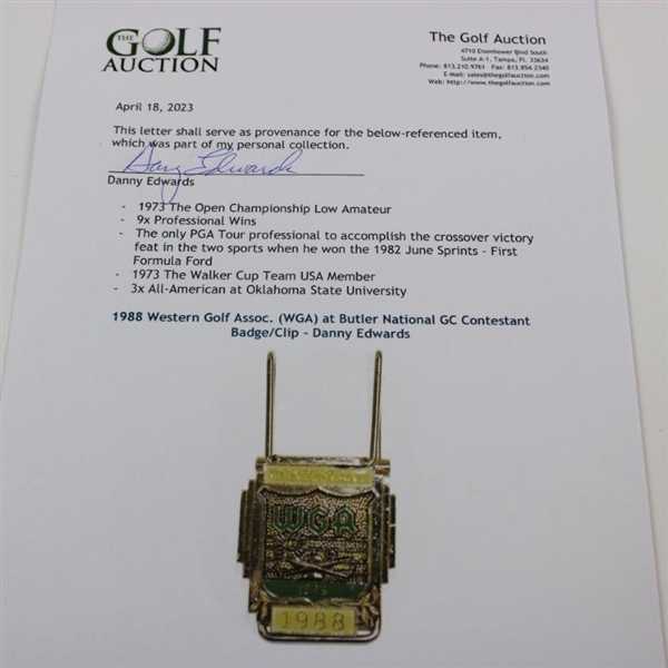 1988 Western Golf Assoc. (WGA) at Butler National GC Contestant Badge/Clip - Danny Edwards