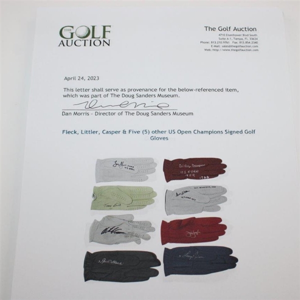 Fleck, Littler, Casper & Five (5) other US Open Champions Signed Golf Gloves JSA ALOA