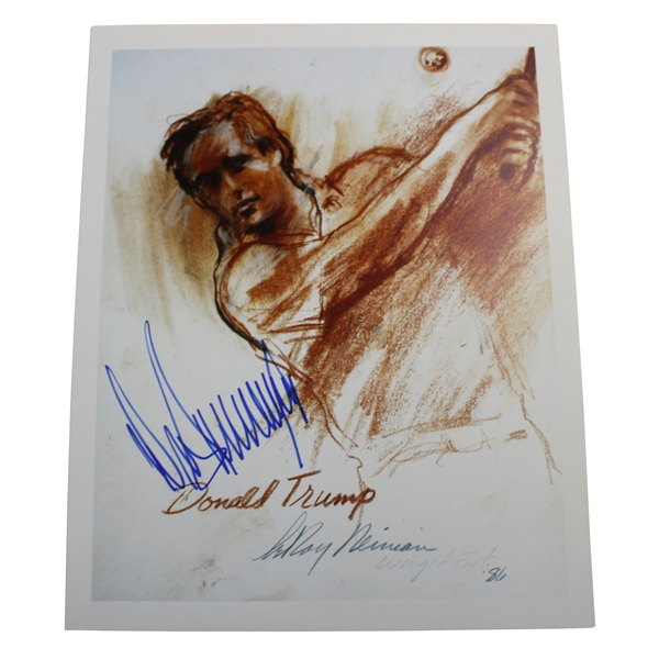 President Donald Trump & LeRoy Neiman Signed Neiman/Trump Drawing PSA #AJ06034